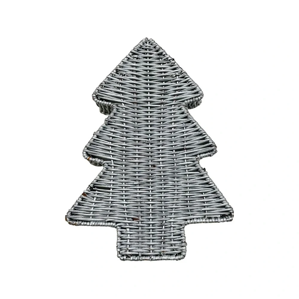 Vintage Silver Christmas Tree Wicker Basket Holiday Decor - Picture 3 of 3